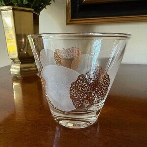 Vintage Flared Low Ball Tumbler Frosted Moon + Gold Leaf Glass MCM Retro Design